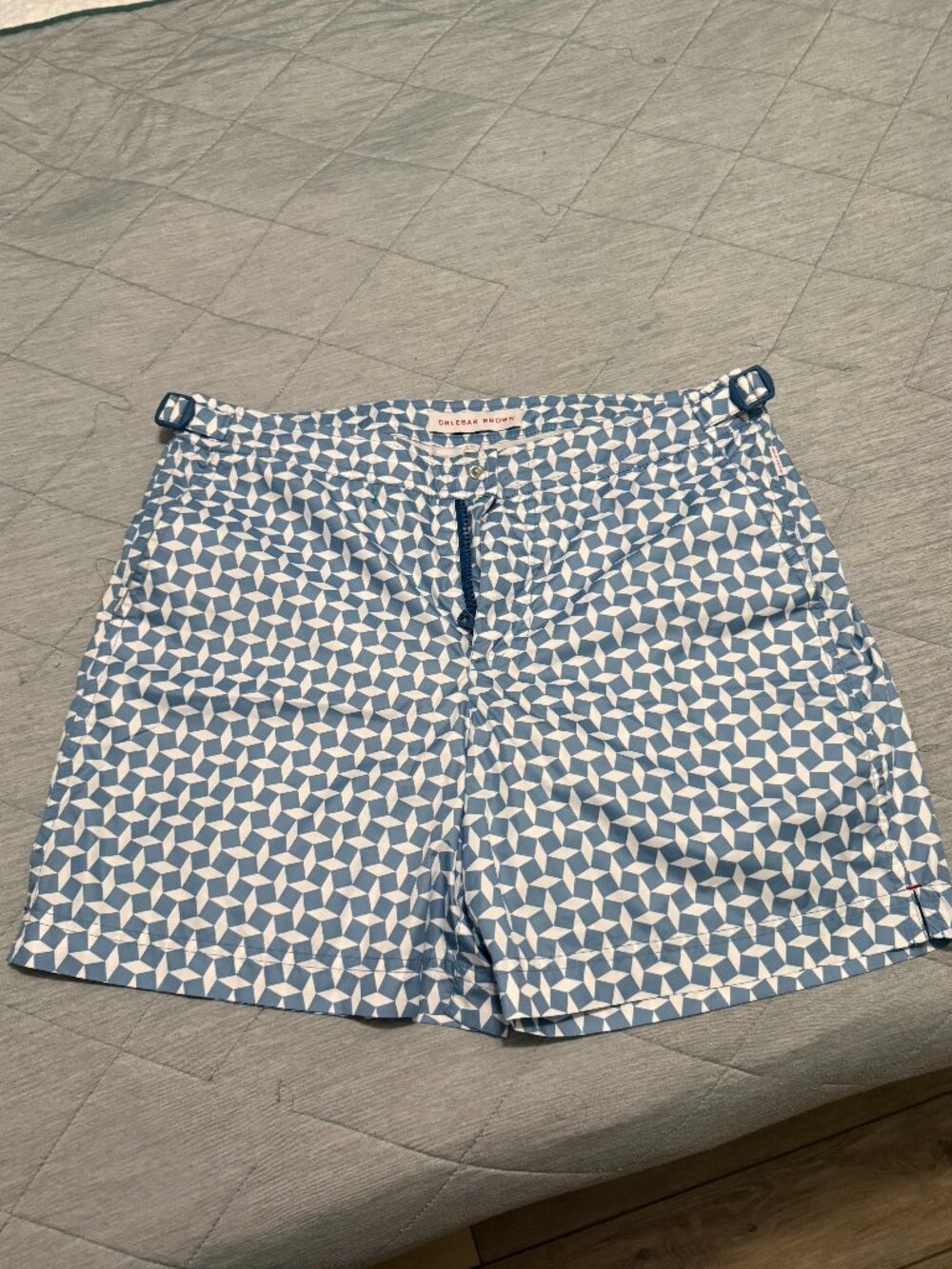 Mens Orlebar Brown Bulldog Tailored Mid-Length Geometric Print Swim Shorts Sz 32